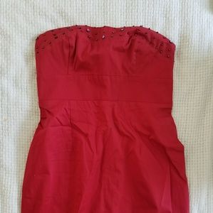 Red, Strapless, Embellished Free People Mini Dress